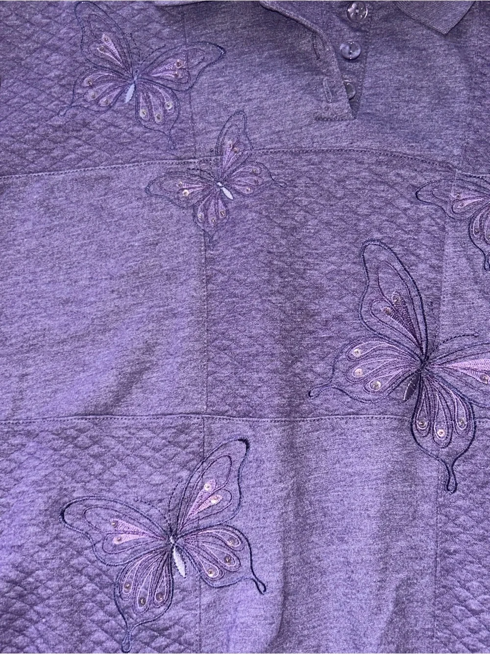 Alfred Dunner Embroidered Butterfly Beaded Sweater Collared Size XL Lavender